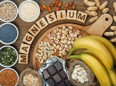 Magnesium photos with seeds, nuts, chocolate and bananas